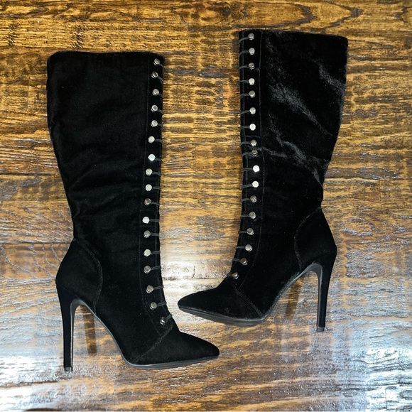 JustFab Black Velvet high heel boots - Picture 6 of 10